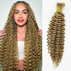 HUMAN HAIR Dark Blonde Braiding Hair Deep Wave 20in 100g